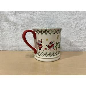 Cath Kidston Christmas Mug Santa Elves Tree Green Interior Stoneware‎ Holiday